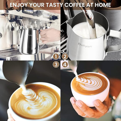 Milk Pitcher, Dailyart Stainless Steel Milk Frothing Pitcher with Thermometer for Coffee, Cappuccino,Espresso,Latte Art(600ml/20oz)