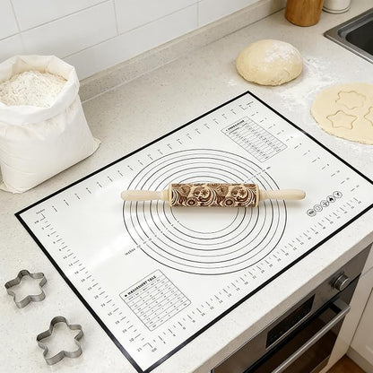 Classic Wood Rolling Pin, Wooden Rolling Pins for Baking Silicone Mat Set, Rolling Pins for Baking, Fondant Roller for Pie Crust Cookies Pizza Dough and Bread, 13.78Inch