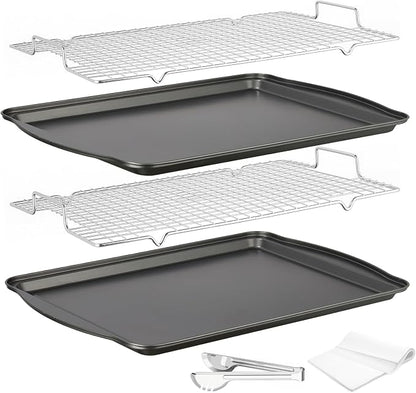 Baking Sheet with Rack Set, Carbon Steel Cookie Sheets for Baking, Multipurpose Cooking Sheet Pan, Cooling Rack, Nonstick Baking Pans, Dishwasher Safe, Size 17 x 12 x 0.8 Inches