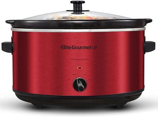 Elite Gourmet MST-900RXT Electric Ceramic XL Jumbo Slow Cooker, Adjustable Temp, Entrees, Sauces, Stews & Dips, Dishwasher Safe Glass Lid & Crock, 8.5Qt, Metallic Red