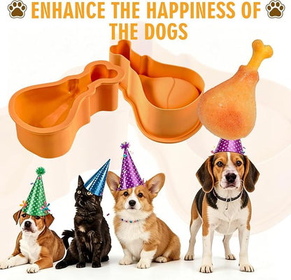 KOLUTI Dog Birthday Cake Silicone Mold, Chicken Drumstick Shape Treat DIY Baking Pan Maker, Nonstick Food Grade Tray for Pets, Fun Gift Dogs Lover, 6.1 x 3.7 x 2.4 inches