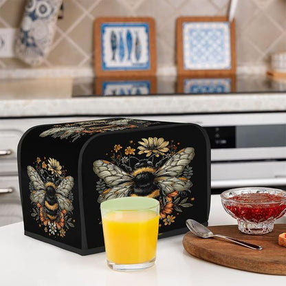 Animals Bee Toaster Cover 2 Slice Wide Slot Washable Toaster Covers | Flowers Art Dust and Fingerprint Protection Bread Maker Covers for Kitchen Accessories Decor Bakeware Women Gift