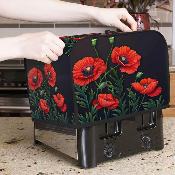 Toaster Cover 2 Slice Wide Slot Flower Floral PoppyBread Toaster Oven Dustproof Cover Small Appliance Kitchen Covers Dust and Fingerprint Protection for Women Gift 2 Slice