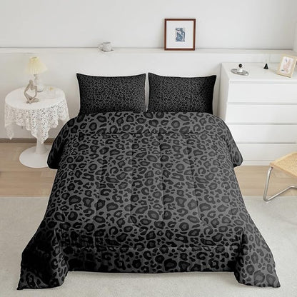 Manfei Black Wild Animal Skin Boys Girls Comforter Set Full Size Leopard Print Duvet Set Teens Bedroom Decor African Cheetah Wildlife Microfiber Soft Bedding