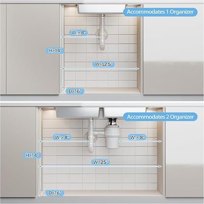 ADBIU Under Sink Organizer(10 Seconds Installation), 2 Packs 2 Tier Expandable Height (11"" - 16"") Under-Sink Organizers Slide out Pull out Organizer Shelf, Black