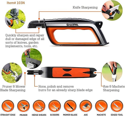 SHARPAL Pocket Knife Sharpener & Garden Tool Sharpener, Sharpening Straight and Serrated Knives, Lawn Mower Blade, Axe, Pruners, Shears, Scissors, Combo Gift Pack w/Greeting Card Fathers Day Gift