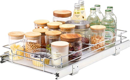 Happybuy 11" W x 21" D Pull Out Cabinet Organizer - Heavy Duty Chrome-Plated Steel Sliding Drawers for Pantry, Home, Kitchen Cabinet, Bathroom.