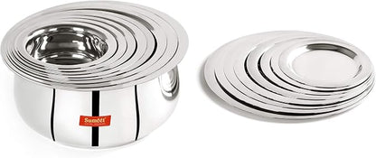 Sumeet Stainless Steel Belly Shape 8 Pc Tope/Cookware/Pot Set with Lid 380ML, 500ML, 780ML, 1.1Ltr, 1.4Ltr, 1.75Ltr, 2.4 LTR, 3.1 LTR (Silver)