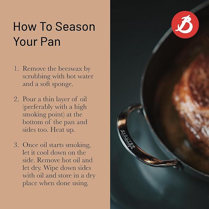 de Buyer MINERAL B Carbon Steel Oval Roasting Pan - 9.5” Diameter - Ideal for Roasting Meat, Seafood & Veggies - Naturally Non-Stick Finish - Made in France
