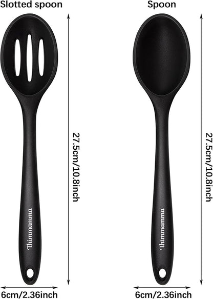 Silicone Cooking Spoon, Nonstick Kitchen Spoons for Cooking, Slotted and Solid Serving Spoon Heat Resistant, Silicone Mixing Spoons Basting for Nonstick Cookware 4 Pack