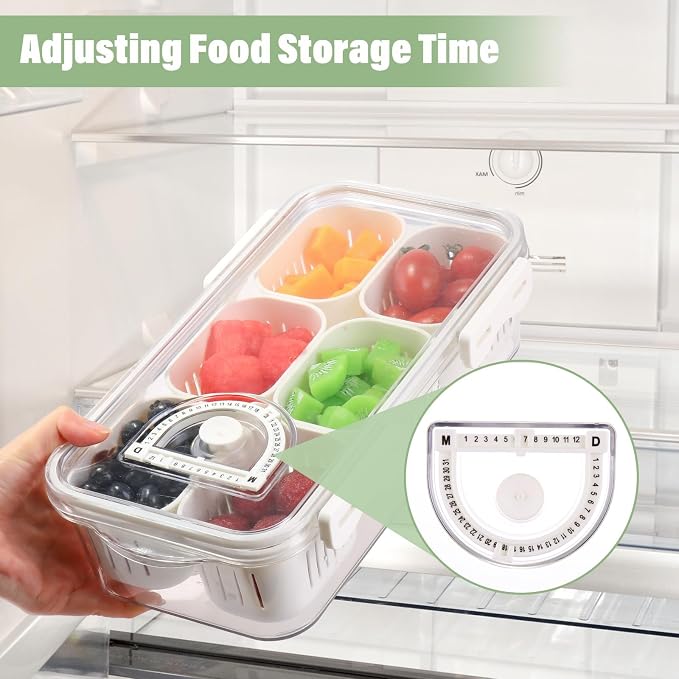 Divided Serving Tray with Lid - 2 Pack Fresh Keeper Fruit Storage Containers for Fridge Stackable Vegetable Saver for Refrigerator Airtight Snack Organizer Containers 6 Boxes