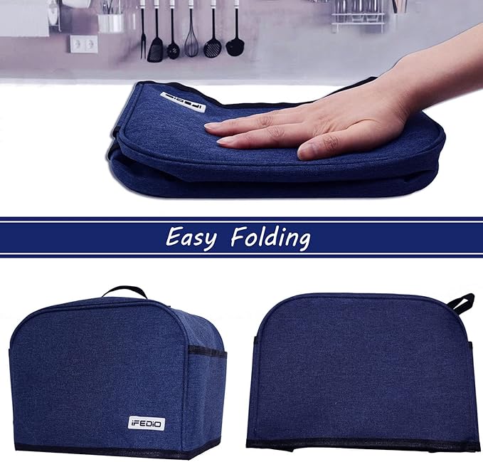 2 Slice Toaster Cover,Small Appliance Toaster Cover with Pockets for Kitchen,Washable and Dust Protection,Blue