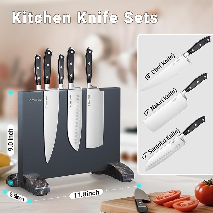 4 Pieces Knife Block Set With Magnetic Knife Block Holder, Ultra-Sharp Japanese Kitchen Knife Set, High-carbon Steel Chef Knife Sets With Full Tang Handle Design