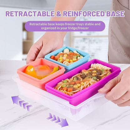 Gemice BPA-Free Silicone Freezer Molds with Base, Individual 6-Pack 1-Cup & 2-Cup Portion Soup Cubes Freezer Tray with Lids for Food Storage, Dishwasher Safe, Silicone Freezer Containers for Meal Prep