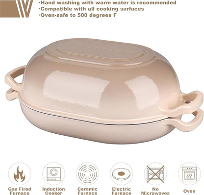 VORRINGARD Enameled Cast Iron Sourdough Bread Oven, Dutch Oven, Loaf Cast Iron Bread Pan for Homemade Bread Baking, Meatloaf Pan with Lid, 7QT, Latte