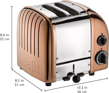 Dualit Classic 2 Slice NewGen Toaster - Stainless Steel - Hand Built in the UK - Replaceable ProHeat elements - Defrost Bread - Mechanical Timer - Copper Classic Toaster