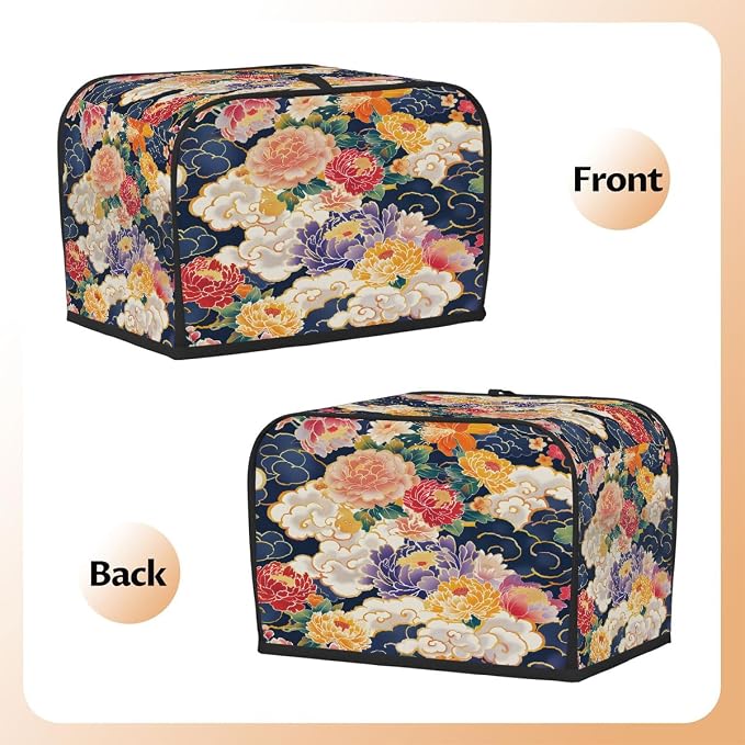 Flower Japanese Art Toaster Cover 4 Slice Wide Slot Washable Kitchen Appliance Covers Fingerprint Bread Machine Dust Cover Small Toaster Oven Accessories Covers Bread Maker Bag Women Gift