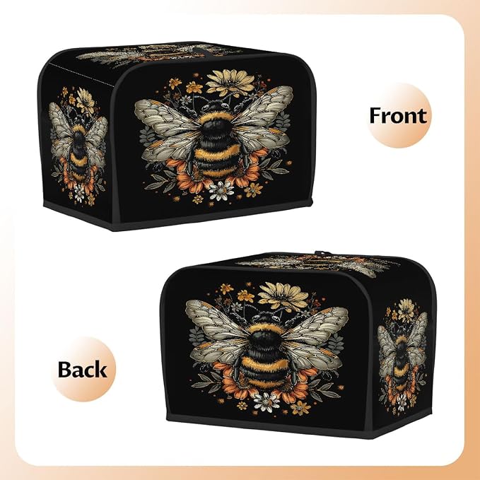 Animals Bee Toaster Cover 4 Slice Wide Slot Washable Toaster Covers | Flowers Art Dust and Fingerprint Protection Bread Maker Covers for Kitchen Accessories Decor Bakeware Women Gift