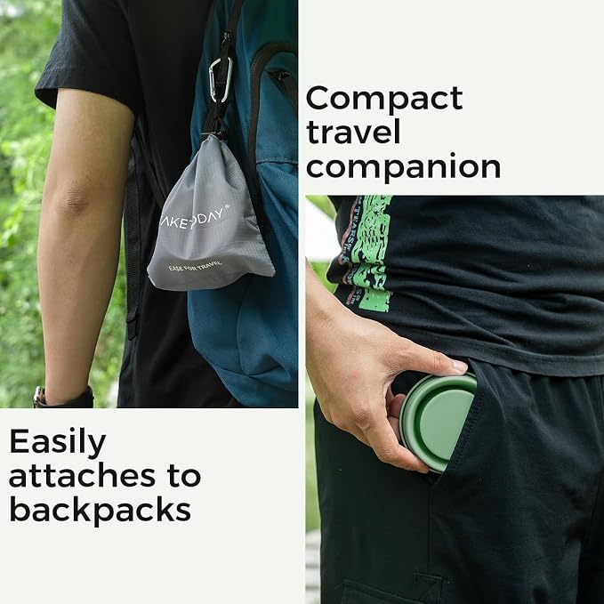 TakeToday Collapsible Travel Cup 8 oz - Silicone Foldable Water Cup, BPA-Free with Lid & Waterproof Bag - Drinking Cup Set for Camping, Outdoors & International Travel（Lowcountry Peach）