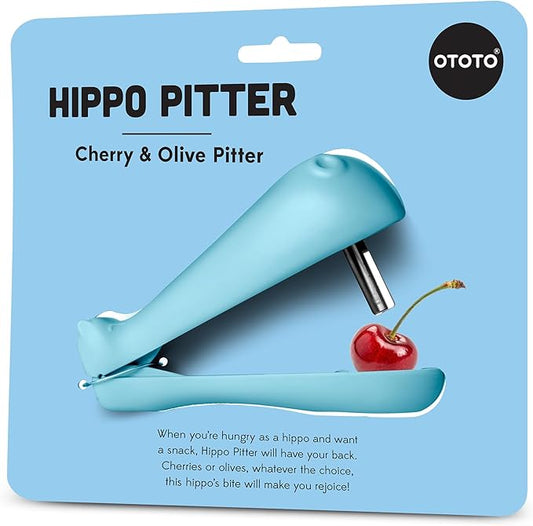 OTOTO Hippo Cherry and Olive Pitter - Unique Kitchen Gadgets, Cooking Gifts for Women, Kitchen Essentials, Kitchen Utensils, Cute Gifts, Kitchen Accessories, Gift for Kids