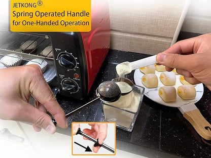 JETKONG Baker's Dusting Wand for Sugar, Flour and Spices, Stainless Steel Powdered Sugar Shaker Duster Sifter, Set of 2 (Black)