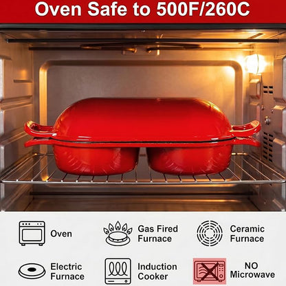 Enameled Cast Iron Dutch Oven Bread Baking, Sourdough Bread Pot with Lid, Double Round Nonstick Loaf Pan for Homemade Bread, Oven Safe to 500°F, 16.5cm Diameter, Red