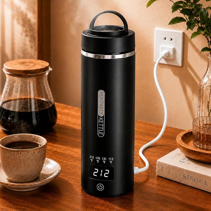Travel Kettle, Portable Electric Kettle with 4 Temperature Controls, 304 Stainless Steel with Auto Shut-off, Black(120V)