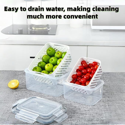 4 in 1 Food Storage Containers with Lids, Food Storage Containers With Lids Airtight, With Removable Colander, For Fruits & Vegetables, Easy to Soak, Clean, Drain and Store (Blue, S*2)