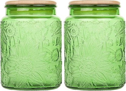 Custde Glass Storage Jars With Airtight Lid, 23.7oz Canister For Kitchen Counter with Bamboo Lid, brown sugar, candy, coffee, cookie, salt, tea,pantry cute Jar (Green 2-Pack, 23.7 fl oz)