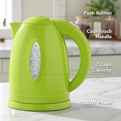OVENTE Electric Kettle, 1.7L Fast Boiling Water Heater for Coffee or Tea, BPA Free with Water Level Gauge, Auto Shut-Off, Boil-Dry Protection, Indicator Light and Removable Filter, Green KP72G