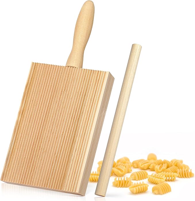 Gnocchi Boards and Ravioli Rolling Pin, Pasta Making Tools Accessories, Curved Gnocchi Board Paddle Roller for Pasta Lovers Baking,Homemaking Gnocchi Pasta is Easy