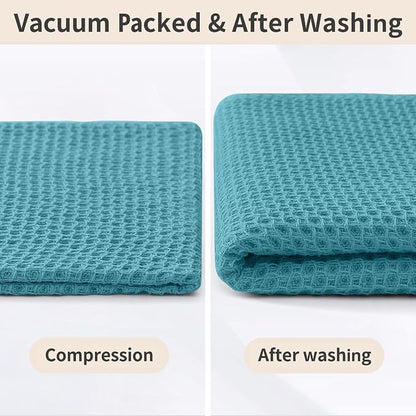Homaxy 100% Cotton Kitchen Towels and Dishcloths Set, 12 x 12 Inches and 13 x 28 Inches, Set of 10 Bulk Kitchen Towels Set, Ultra Soft Absorbent Dish Cloths for Washing Dishes, Lake Blue