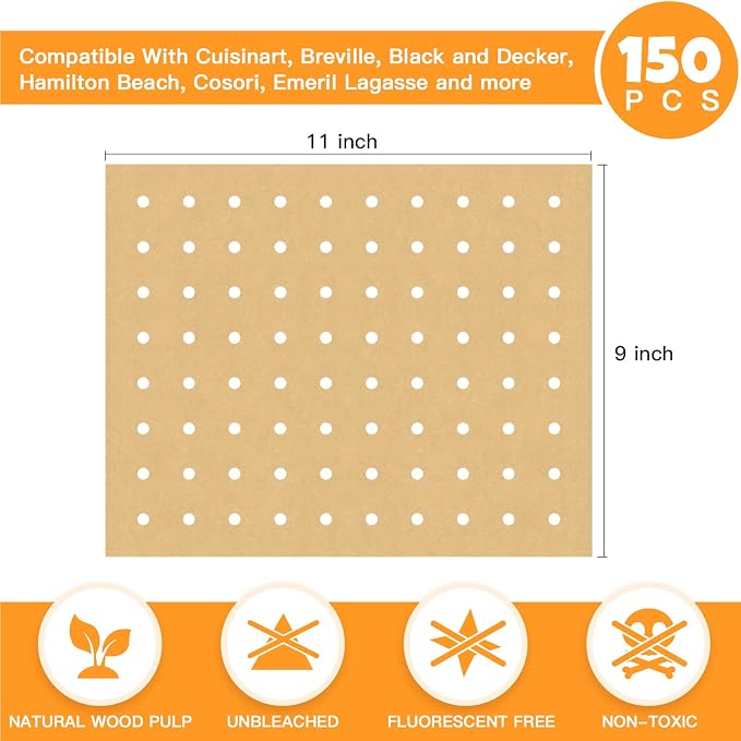 Air Fryer Disposable Parchment Paper Liners: 150pcs Airfryer Liners 9x11 Inch Perforated Rectangular Paper Sheets Basket Liner Accessories For Toaster Oven Xl Air Fryer