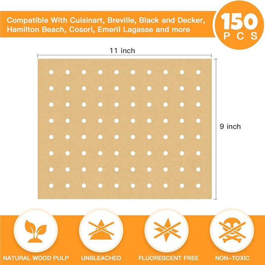 Air Fryer Disposable Parchment Paper Liners: 150pcs Airfryer Liners 9x11 Inch Perforated Rectangular Paper Sheets Basket Liner Accessories For Toaster Oven Xl Air Fryer