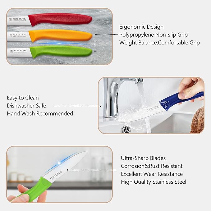 Paring Knives Set,Stainless Steel Paring Knife Set of 6,Sharp Vegetable&Fruit Knifes,Small Knife Set,Ergonomic Handle Paring Knives,Straight Edge Paring Knife Set,Pink Peeling Knife