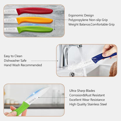 Paring Knife Fruit Knife Set,6 Pieces Stainless Steel Paring Knives Set,Sharp Knife,Straight Edge Small Knife Set for Cutting Fruits and Vegetable,Ergonomic Handle,Colorful