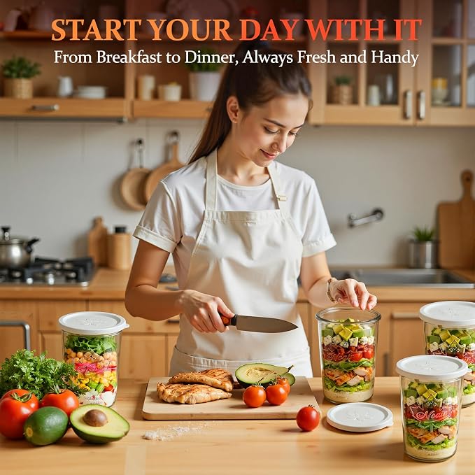 Wide Mouth Canning Jars 27 oz - 2 Pack Sourdough Starter Jars with Glass Airtight Lids & Plastic Lids, Large Glass Canisters with 2 Measurement Marks for Food Storage, Fermenting, Pickling, Meal Prep