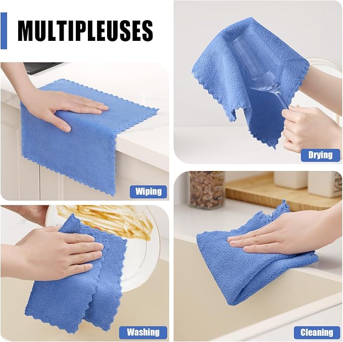 Kitinjoy 24 Pack Kitchen Cloths Dish Towels (7" x 9", Sky Blue), Super Soft and Absorbent Dish Cloths, Nonstick Oil Fast Drying Coral Velvet Microfiber Cleaning