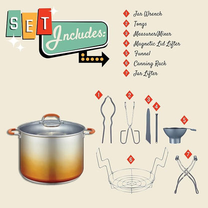 CONCORD 20 Quart Stainless Steel Canning Pot Set. Includes Canning Rack, Tongs, Jar Lifter, Funnel, Wrench, Lid Lifter, Mixer/Measurer (Induction Compatible)