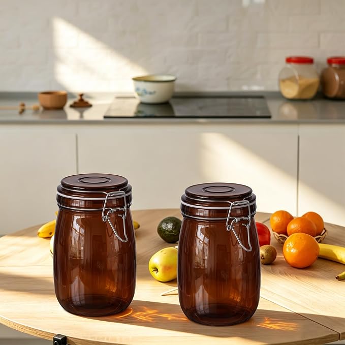Norme 6 Pack 34oz Amber Airtight Glass Jars with Lids, Round Food Storage Container Airtight Food Wire Clip Fastening for Sauerkraut Flour Kitchen Sugar Cereal Kitchen Canning Pickling Mason Jars