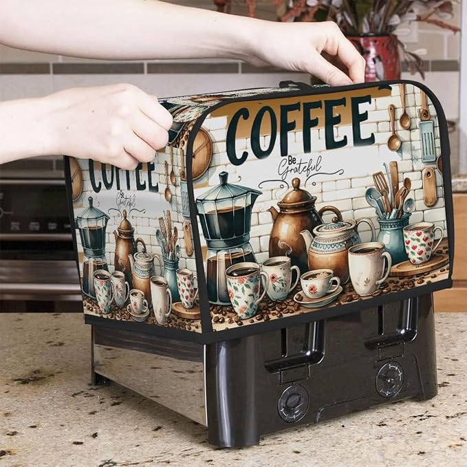 Toaster Cover 4 Slice Wide Slot Coffee KitchenBread Toaster Oven Dustproof Cover Small Appliance Kitchen Covers Dust and Fingerprint Protection for Women Gift 4 Slice