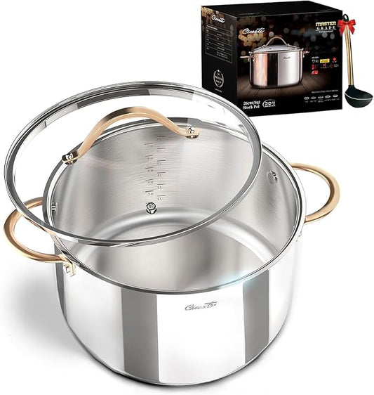 Ciwete 8 Quart Stock Pot, 3 Ply Whole Clad Stainless Steel Stock Pot, 8 QT Cooking Pot with Lid, Induction Pot for Cooking, 18/10 Stainless Steel Cookware Stockpots Oven, Gas and Dishwasher Safe