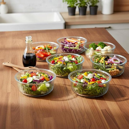 H.JSS WDJS 1.5 cup Round Glass Food Containers with Lids and Spoon, 12oz Small Glass Lunch Storage Containers, Small Round Meal Prep Bowls for Office, Outdoor. Microwave, Freezer, Dishwashe safe