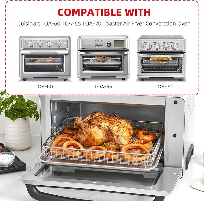 3PCS Baking Set for Cuisinart TOA-60/65/70 Air Fryer Oven, Basket Pan | 3 Pieces Baking Set for Cuisinart TOA-60 TOA-65 TOA-70 Air Fryer Toaster Oven,Air Fryer Basket Pan,Dishwasher Safe