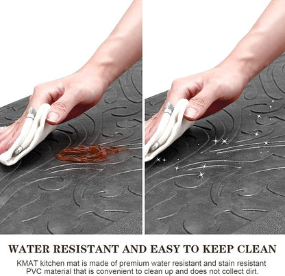 KMAT 2PCS Kitchen Mat Cushioned Anti-Fatigue Floor Mat,Waterproof Non-Slip Standing Mat,Ergonomic Comfort Floor Mat Rug for Home,Office,Sink,Laundry,Desk(17.3"x28"+17.3"x60",Grey)