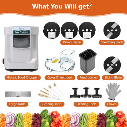 5 in 1 Electric Vegetable Chopper, Commercial Vegetable Dicer Food Processor Veggie Food Cutter Stainless Steel Automatic Shredded for Onion Potato Cabbage Fruit Slicer