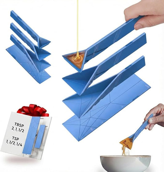 POLYGONS - Original Flat 3-in-1 Folding Measuring Spoons | 2 Spoons fold into 6 Sizes | Magnetic | DuraBend Tech lasts 100k+ folds | LeakProof for Wet & Dry | Gift Packaging | Baking/Cooking (Blue)