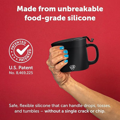 Silipint 16oz Silicone Coffee Mug Tumbler with Flip Lid – Unbreakable Dishwasher Safe Microwave Oven & Freezer Compatible – Non-Toxic Reusable Cup, Coffee Tea, Cold Drinks, Classic Black - Pack of 2