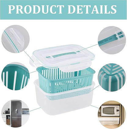 U/C Plastic Food Storage Containers, Fresh Vegetable Fruit Storage Containers for Refrigerator, Kitchen Produce Saver Container with a Draining Basket, BPA Free (5 Pack)