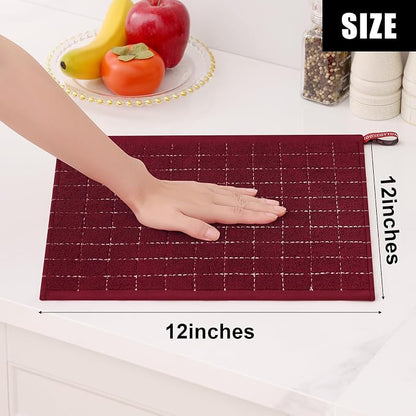 Homaxy 100% Cotton Terry Kitchen Dish Cloths, Ultra Soft and Absorbent Dish Towels for Kitchen, Suitable for Drying and Washing Dishes, 12 Pack, 12 x 12 Inches, Burgundy Red